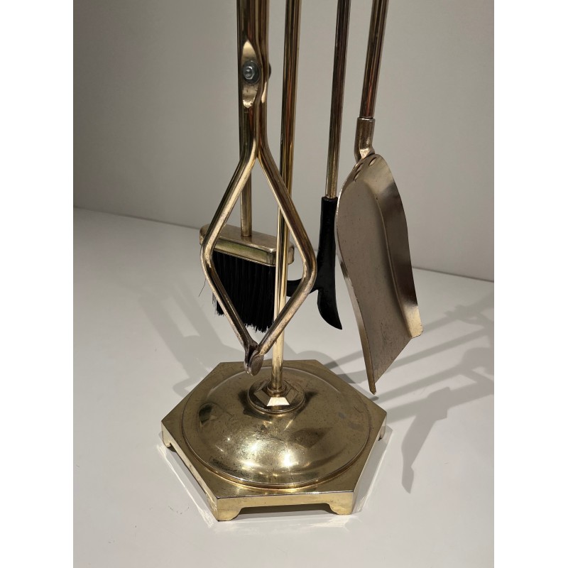 Nécessaire de Feu Moderniste en Laiton, Travail Français, Vers 1970