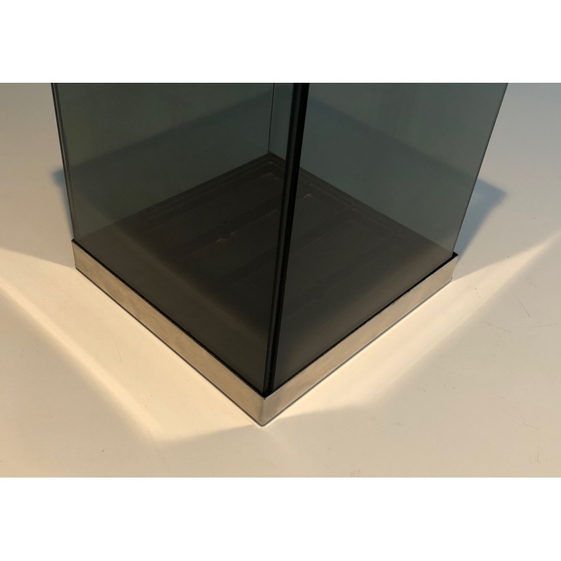 Glass and Chrome Umbrella Stand, French Work, Circa 1970