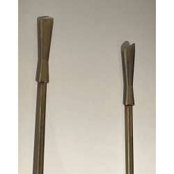 Modernist Brass Fireplace Tools Set, French Work, Circa 1970