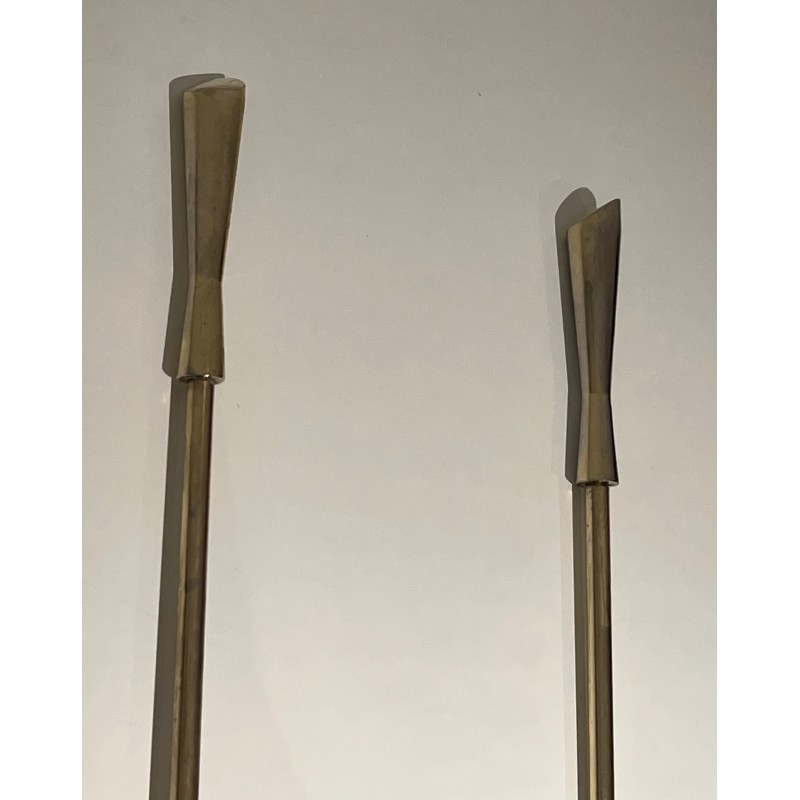 Nécessaire de Feu Moderniste en Laiton, Travail Français, Vers 1970