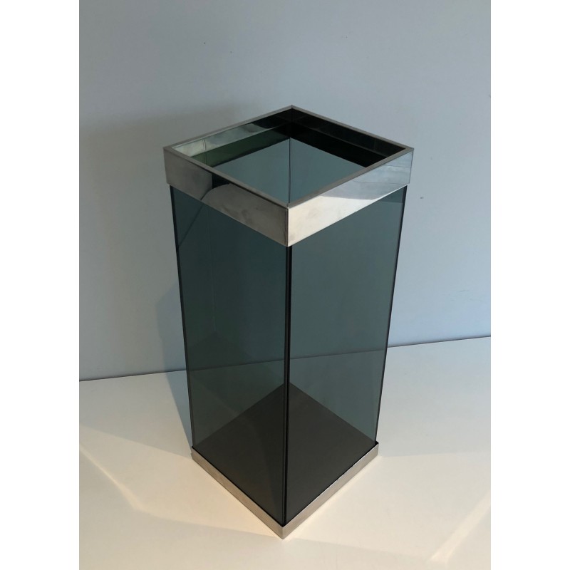 Porte-Parapluie en Verre et Chrome, Travail Français, Vers 1970