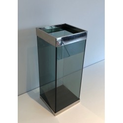 Glass and Chrome Umbrella Stand, French Work, Circa 1970