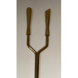 Modernist Brass Fireplace Tools Set, French Work, Circa 1970