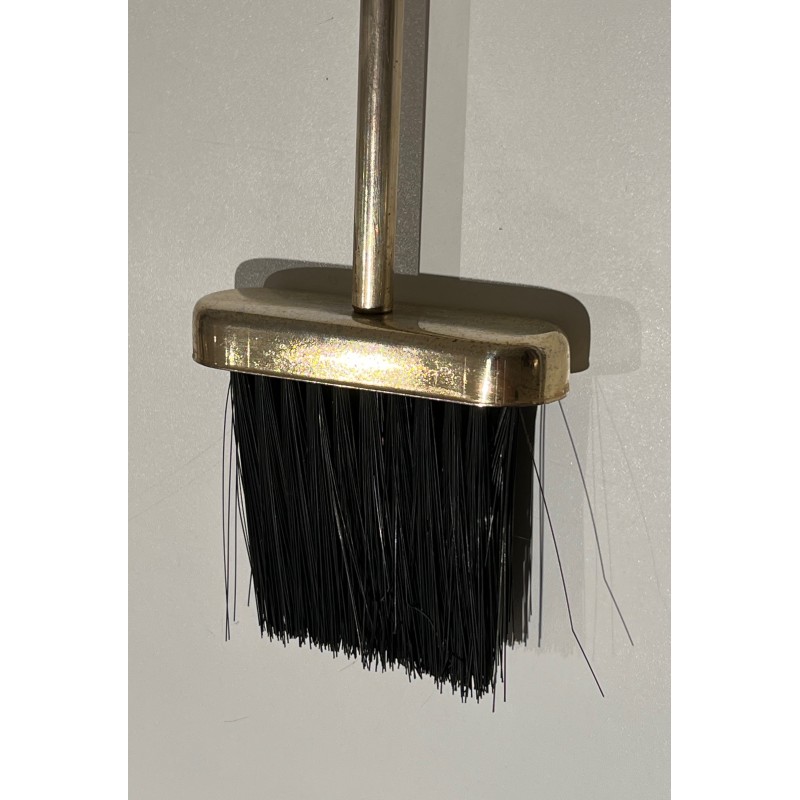 Modernist Brass Fireplace Tools Set, French Work, Circa 1970
