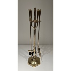 Nécessaire de Feu Moderniste en Laiton, Travail Français, Vers 1970