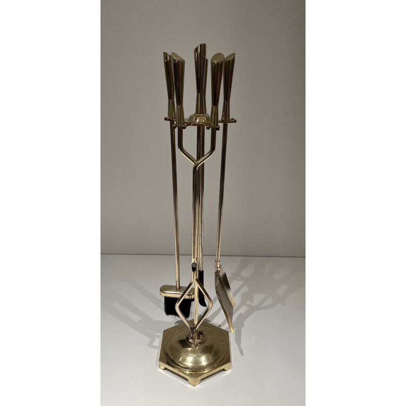 Nécessaire de Feu Moderniste en Laiton, Travail Français, Vers 1970
