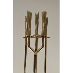 Nécessaire de Feu Moderniste en Laiton, Travail Français, Vers 1970