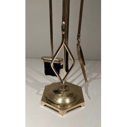Nécessaire de Feu Moderniste en Laiton, Travail Français, Vers 1970