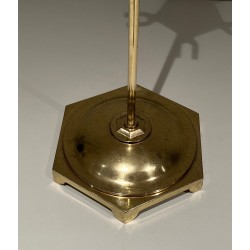 Modernist Brass Fireplace Tools Set, French Work, Circa 1970