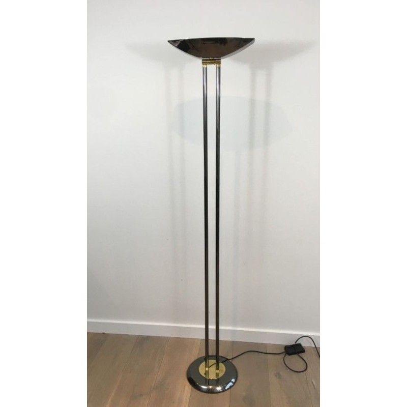 Gun Metal and Brass Floor Lamp, French Work, circa 1970 | Maison BARROIS