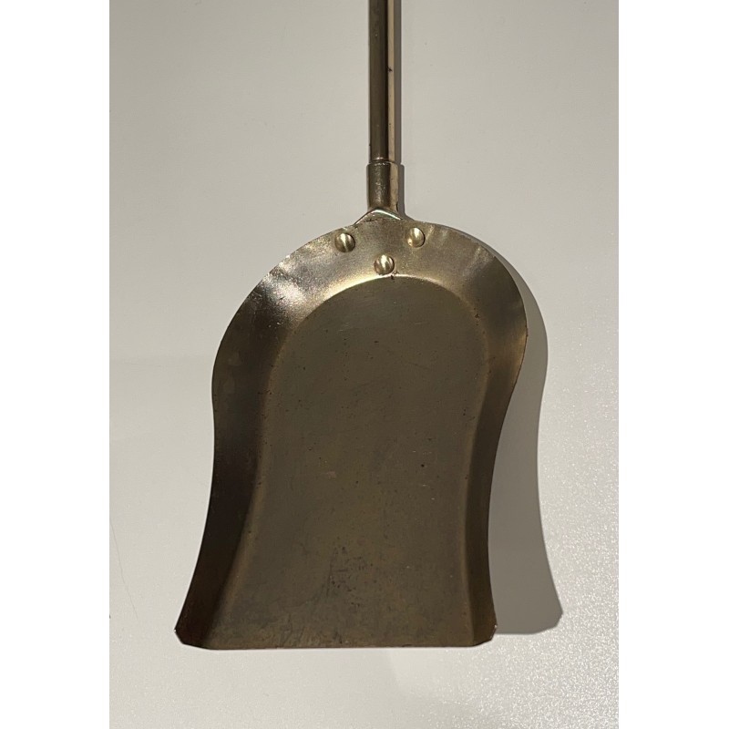 Modernist Brass Fireplace Tools Set, French Work, Circa 1970