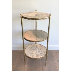 Neoclassical Style Three-Tier Brass and Marble Side Table by Maison Jansen, French Work, Circa 1940
