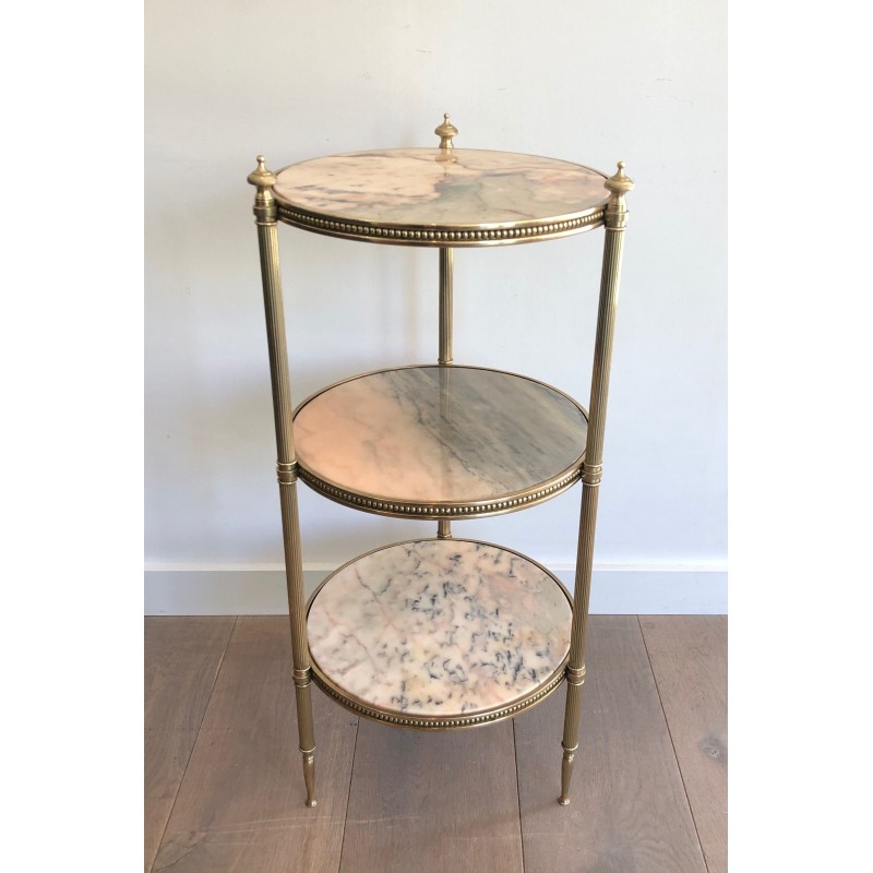 Neoclassical Style Three-Tier Brass and Marble Side Table by Maison Jansen, French Work, Circa 1940
