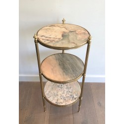 Neoclassical Style Three-Tier Brass and Marble Side Table by Maison Jansen, French Work, Circa 1940