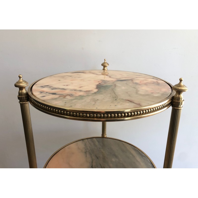 Neoclassical Style Three-Tier Brass and Marble Side Table by Maison Jansen, French Work, Circa 1940