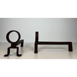 Pair of Modernist Wrought Iron Andirons, French Work in the Style of Jean Royère, Circa 1950
