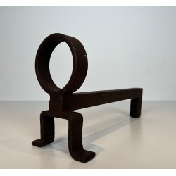 Pair of Modernist Wrought Iron Andirons, French Work in the Style of Jean Royère, Circa 1950