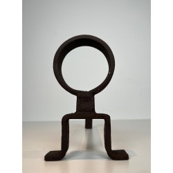 Pair of Modernist Wrought Iron Andirons, French Work in the Style of Jean Royère, Circa 1950