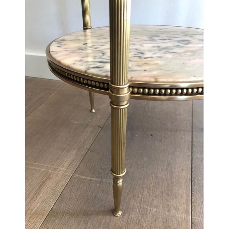 Neoclassical Style Three-Tier Brass and Marble Side Table by Maison Jansen, French Work, Circa 1940