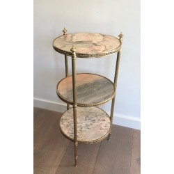 Neoclassical Style Three-Tier Brass and Marble Side Table by Maison Jansen, French Work, Circa 1940