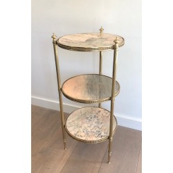 Neoclassical Style Three-Tier Brass and Marble Side Table by Maison Jansen, French Work, Circa 1940