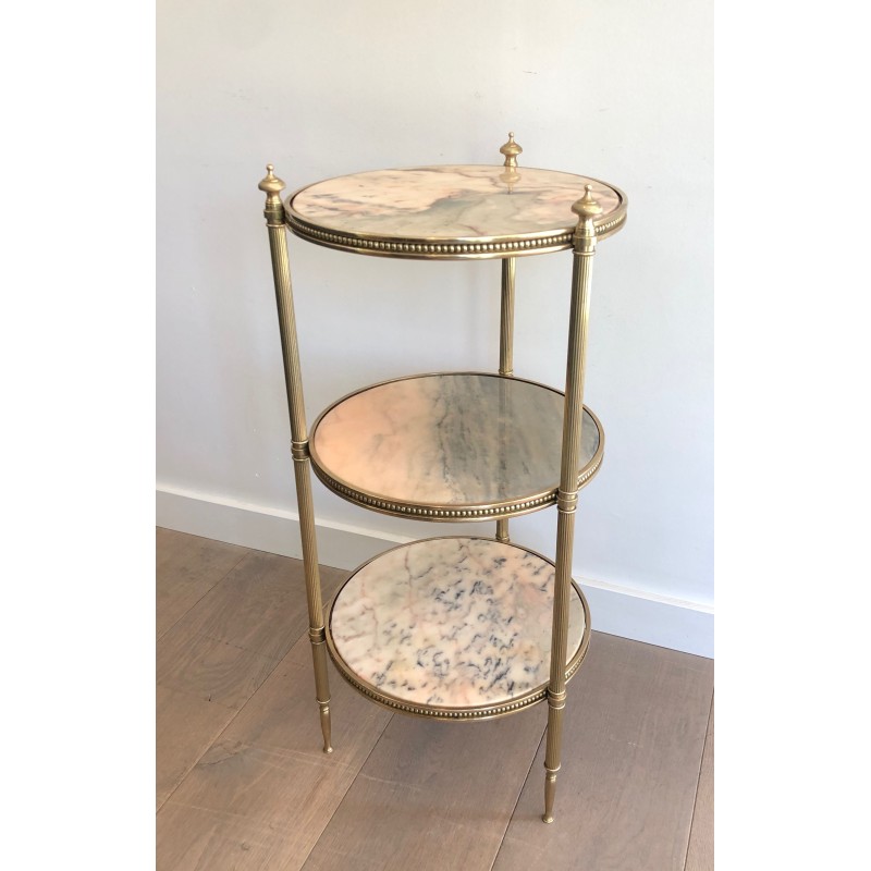 Neoclassical Style Three-Tier Brass and Marble Side Table by Maison Jansen, French Work, Circa 1940