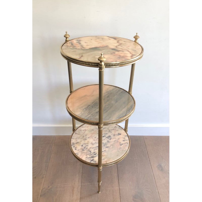 Neoclassical Style Three-Tier Brass and Marble Side Table by Maison Jansen, French Work, Circa 1940