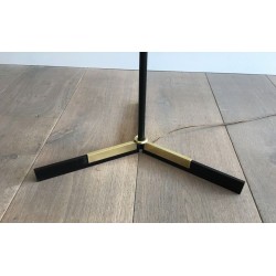 Lampadaire en Métal Laqué Noir et Laiton, Travail Français, vers 1950 | Maison BARROIS