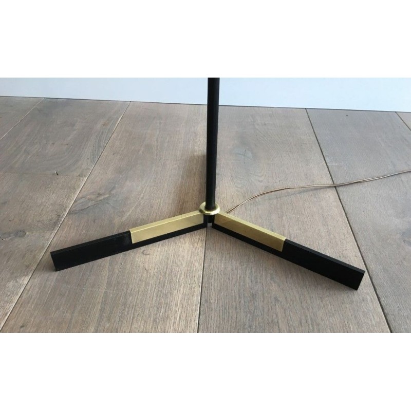Lampadaire en Métal Laqué Noir et Laiton, Travail Français, vers 1950 | Maison BARROIS