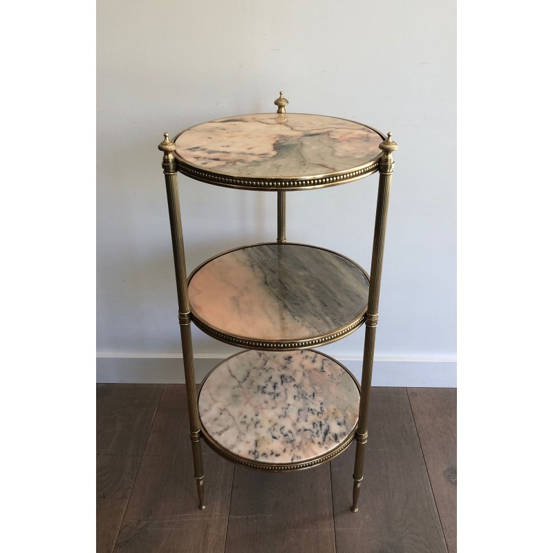 Neoclassical Style Three-Tier Brass and Marble Side Table by Maison Jansen, French Work, Circa 1940
