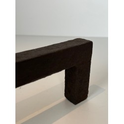 Pair of Modernist Wrought Iron Andirons, French Work in the Style of Jean Royère, Circa 1950