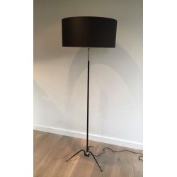 Lampadaire en Métal Laqué Noir et Laiton, Travail Français, vers 1950 | Maison BARROIS