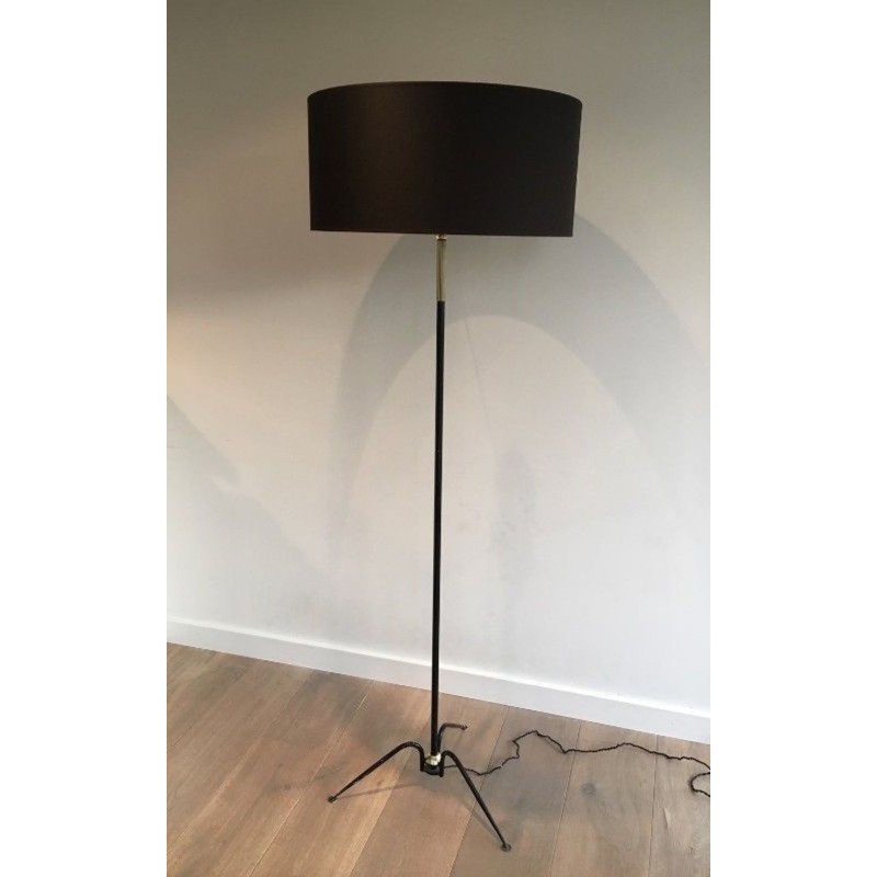Lampadaire en Métal Laqué Noir et Laiton, Travail Français, vers 1950 | Maison BARROIS