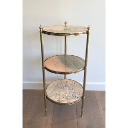 Neoclassical Style Three-Tier Brass and Marble Side Table by Maison Jansen, French Work, Circa 1940