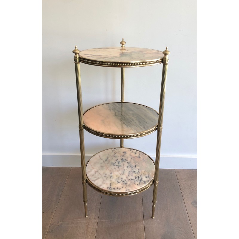 Neoclassical Style Three-Tier Brass and Marble Side Table by Maison Jansen, French Work, Circa 1940