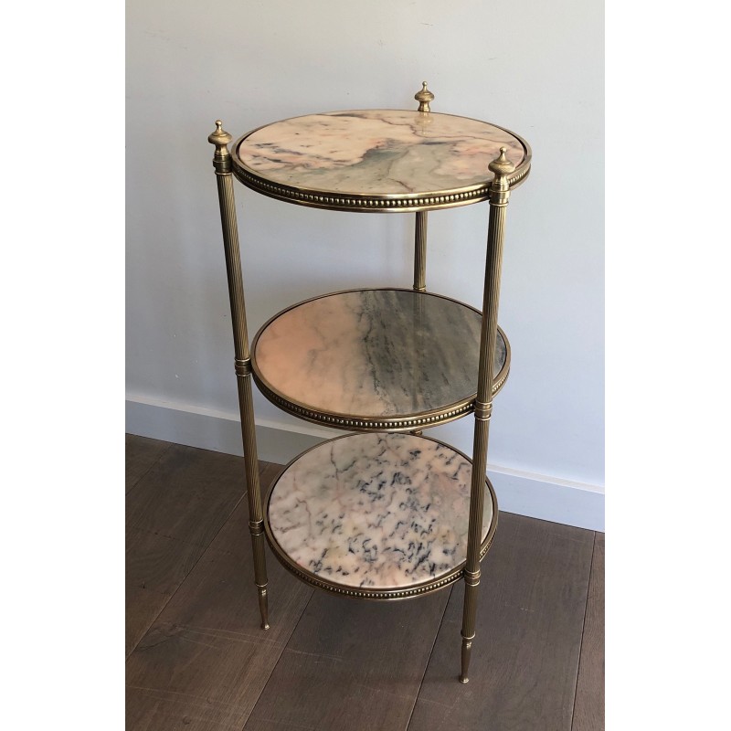 Neoclassical Style Three-Tier Brass and Marble Side Table by Maison Jansen, French Work, Circa 1940