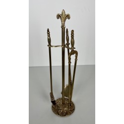 Nécessaire de Feu de Style Néoclassique en Laiton aux Fleurs de Lys, Travail Français, Vers 1970