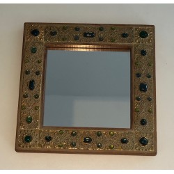 Petit Miroir Décoratif Orné d'Éléments en Résine Imitant la Pierre, Travail Français, Vers 1970