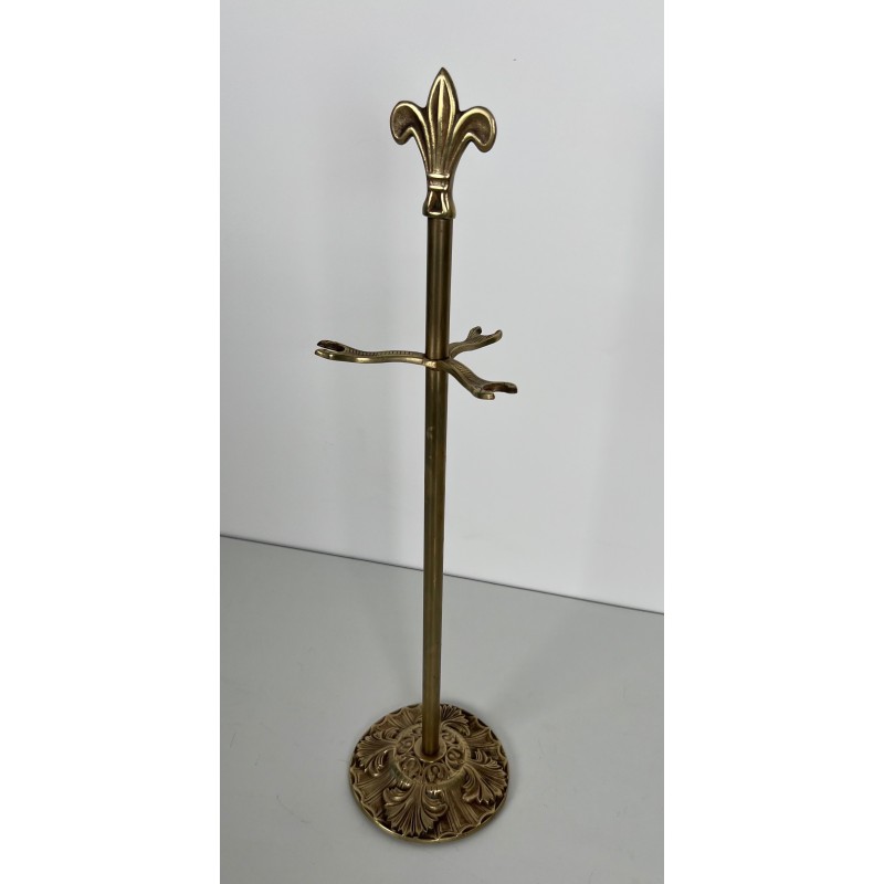 Neoclassical Style Brass Fireplace Tools Set with Fleur-de-Lis Motifs, French Work, Circa 1970