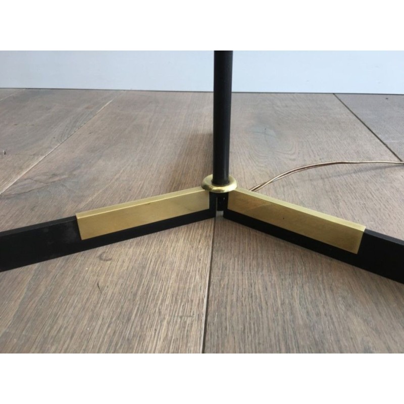 Black Lacquered Metal and Brass Floor Lamp, French Work, circa 1950 | Maison BARROIS