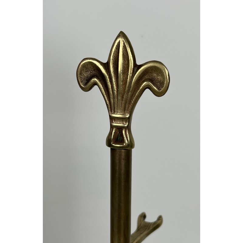 Neoclassical Style Brass Fireplace Tools Set with Fleur-de-Lis Motifs, French Work, Circa 1970