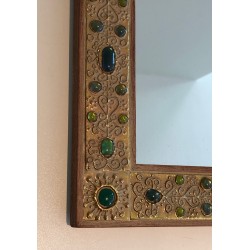 Petit Miroir Décoratif Orné d'Éléments en Résine Imitant la Pierre, Travail Français, Vers 1970