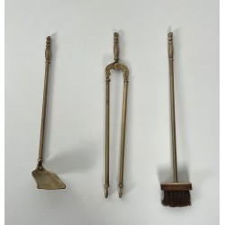 Neoclassical Style Brass Fireplace Tools Set with Fleur-de-Lis Motifs, French Work, Circa 1970