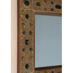 Petit Miroir Décoratif Orné d'Éléments en Résine Imitant la Pierre, Travail Français, Vers 1970