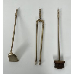 Neoclassical Style Brass Fireplace Tools Set with Fleur-de-Lis Motifs, French Work, Circa 1970