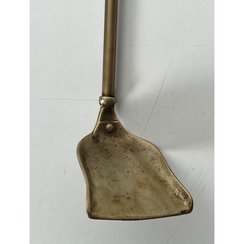 Neoclassical Style Brass Fireplace Tools Set with Fleur-de-Lis Motifs, French Work, Circa 1970