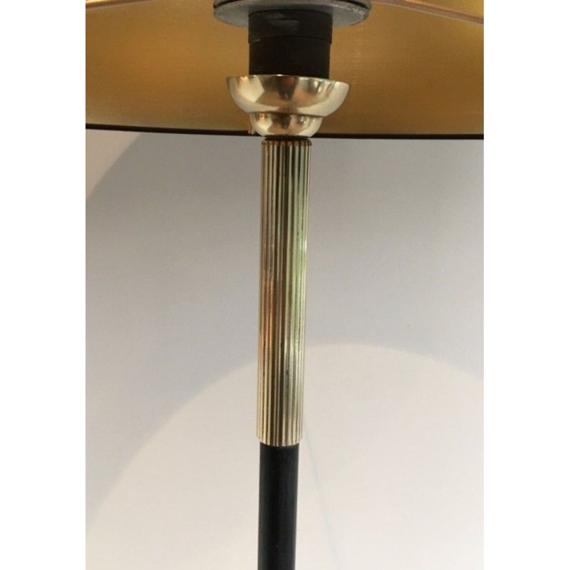 Black Lacquered Metal and Brass Floor Lamp, French Work, circa 1950 | Maison BARROIS
