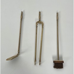Nécessaire de Feu de Style Néoclassique en Laiton aux Fleurs de Lys, Travail Français, Vers 1970