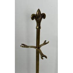 Neoclassical Style Brass Fireplace Tools Set with Fleur-de-Lis Motifs, French Work, Circa 1970