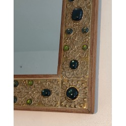 Small Decorative Mirror with Lucite Stone-Imitation Ornaments, French Work, Circa 1970